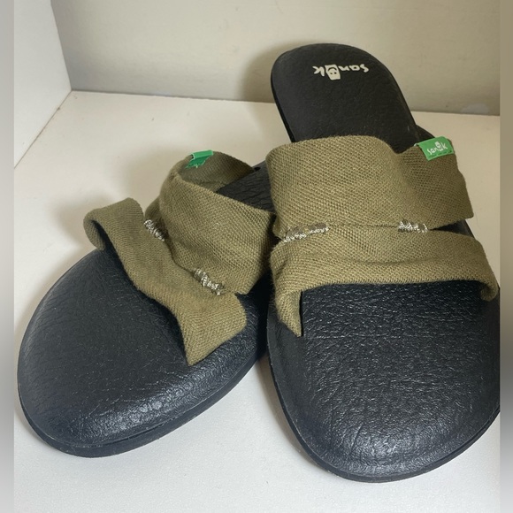 Sanuk Capri Olive & Black Cushion Sole Slide Sandals Women’s Size 8 EUC - Picture 5 of 10